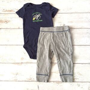 Carters 12m Baby Boy Outfit Navy Blue Space Onesie Gray Sweatpants Joggers Pants